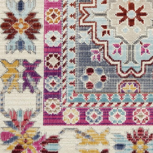 8' X 10' Ivory Pink And Gray Floral Distressed Non Skid Area Rug
