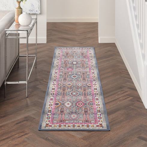 8' X 10' Ivory Pink And Gray Floral Distressed Non Skid Area Rug