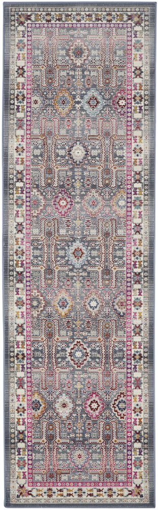 8' X 10' Ivory Pink And Gray Floral Distressed Non Skid Area Rug