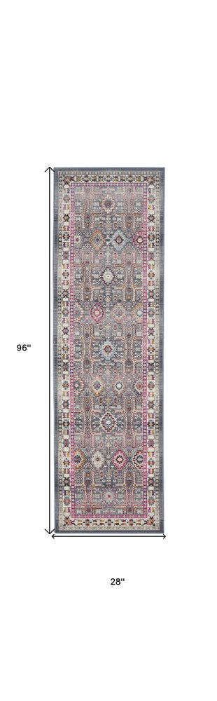8' X 10' Ivory Pink And Gray Floral Distressed Non Skid Area Rug