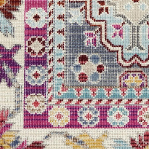 8' X 10' Ivory Pink And Gray Floral Distressed Non Skid Area Rug