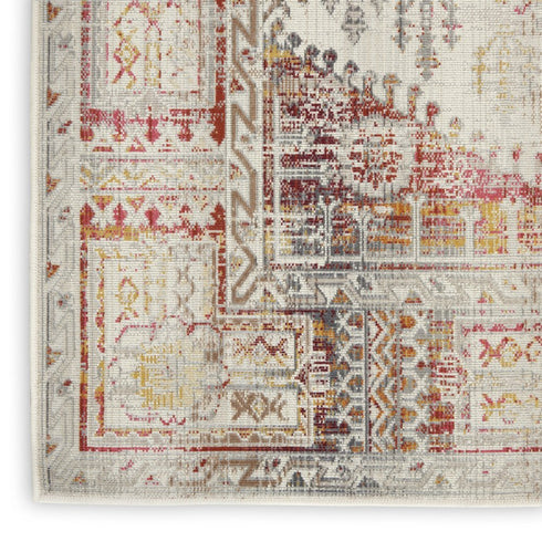 8' X 10' Ivory Red And Orange Floral Distressed Non Skid Area Rug
