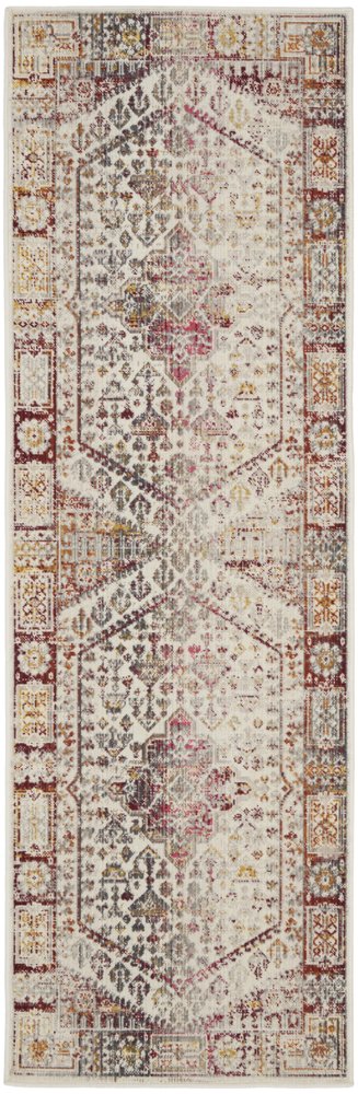 8' X 10' Ivory Red And Orange Floral Distressed Non Skid Area Rug