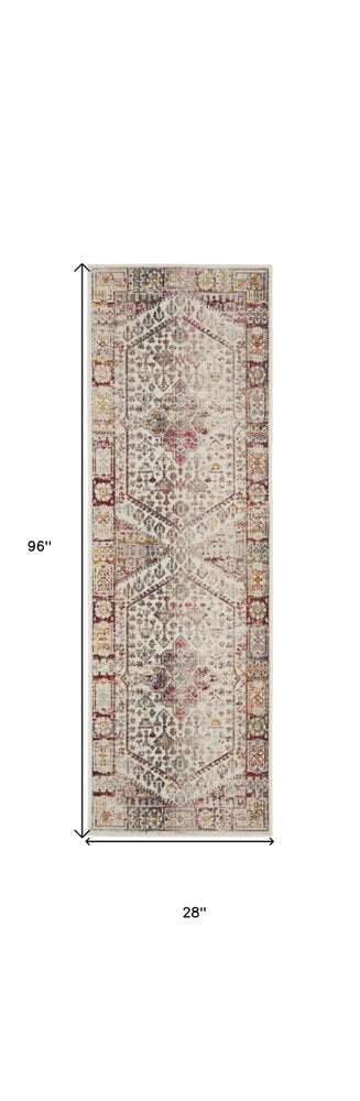 8' X 10' Ivory Red And Orange Floral Distressed Non Skid Area Rug
