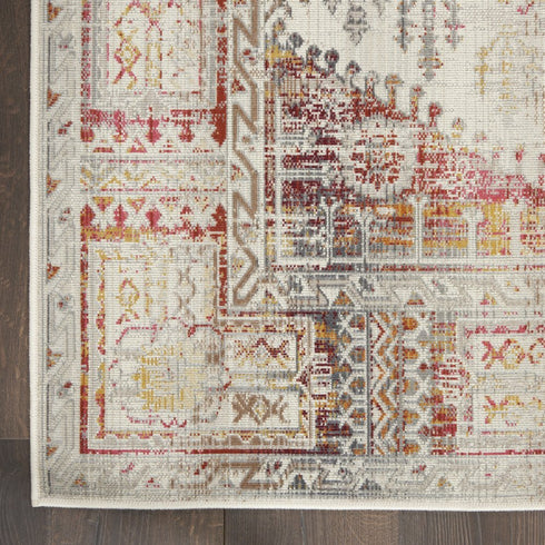 8' X 10' Ivory Red And Orange Floral Distressed Non Skid Area Rug