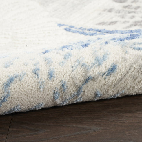 8' Ivory Blue And Gray Seashell and Coral Non Skid Runner Rug