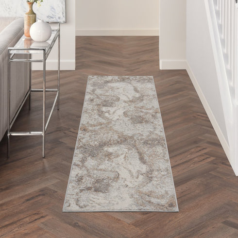 8' Ivory and Gray Abstract Non Skid Runner Rug