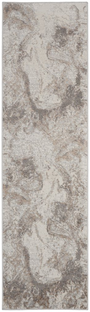 8' Ivory and Gray Abstract Non Skid Runner Rug