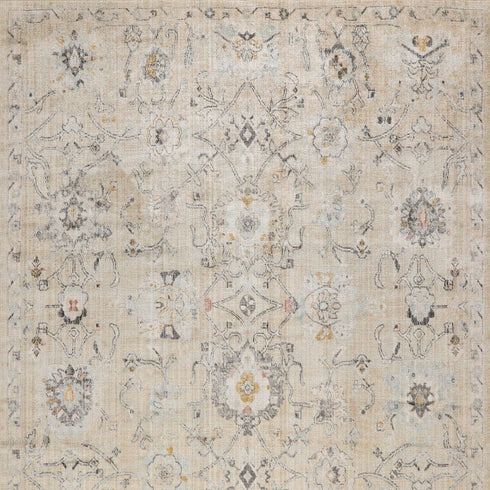 8' X 10' Cream Black And Yellow Floral Distressed Area Rug