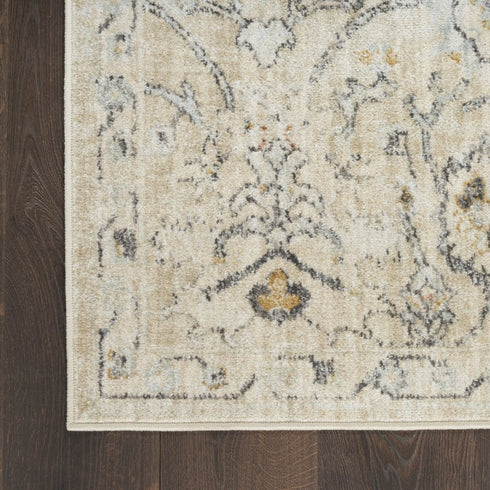 8' X 10' Cream Black And Yellow Floral Distressed Area Rug