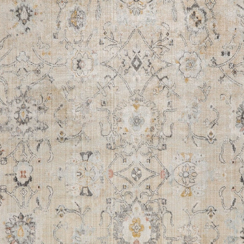 8' X 10' Cream Black And Yellow Floral Distressed Area Rug