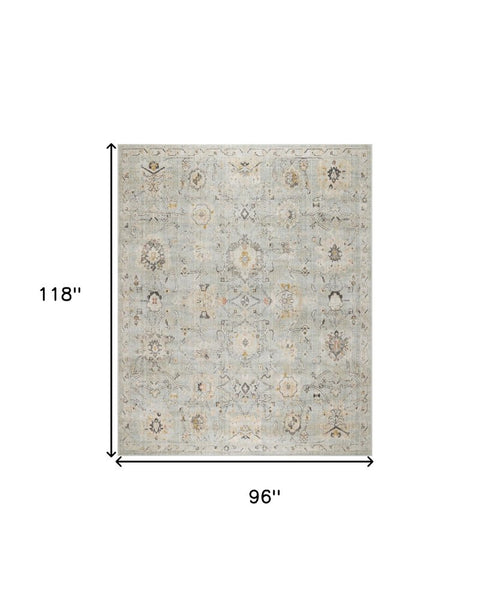 8' X 10' Green Floral Distressed Area Rug