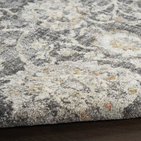 8' Beige And Charcoal Floral Distressed Runner Rug