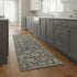 8' Beige And Charcoal Floral Distressed Runner Rug