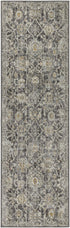 8' Beige And Charcoal Floral Distressed Runner Rug