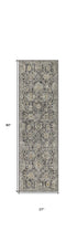 8' Beige And Charcoal Floral Distressed Runner Rug