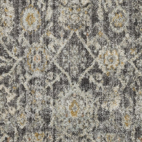 8' Beige And Charcoal Floral Distressed Runner Rug