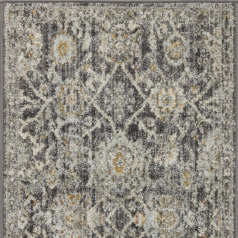 8' Beige And Charcoal Floral Distressed Runner Rug