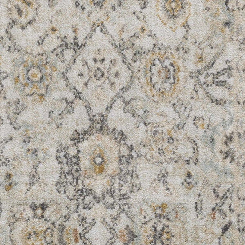8' Gray Ivory And Yellow Floral Distressed Runner Rug