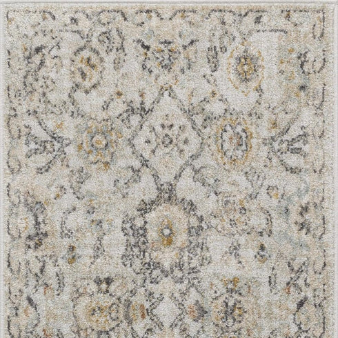 8' Gray Ivory And Yellow Floral Distressed Runner Rug