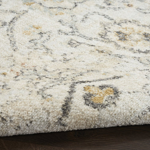 8' Gray Ivory And Yellow Floral Distressed Runner Rug