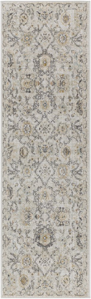 8' Gray Ivory And Yellow Floral Distressed Runner Rug