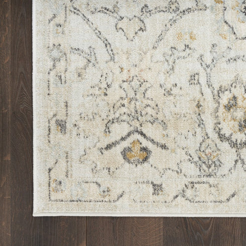 8' Gray Ivory And Yellow Floral Distressed Runner Rug
