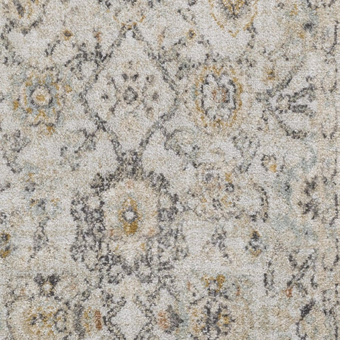8' Gray Ivory And Yellow Floral Distressed Runner Rug