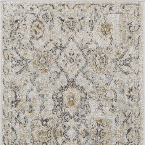 8' Gray Ivory And Yellow Floral Distressed Runner Rug
