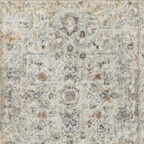 8' Light Gray Black And Yellow Floral Distressed Runner Rug
