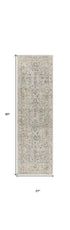 8' Light Gray Black And Yellow Floral Distressed Runner Rug