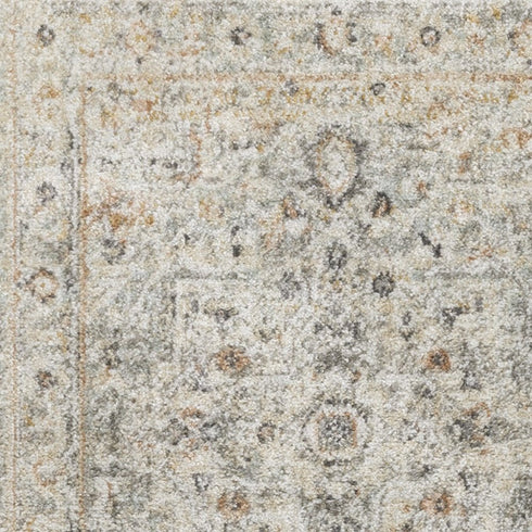 8' Light Gray Black And Yellow Floral Distressed Runner Rug