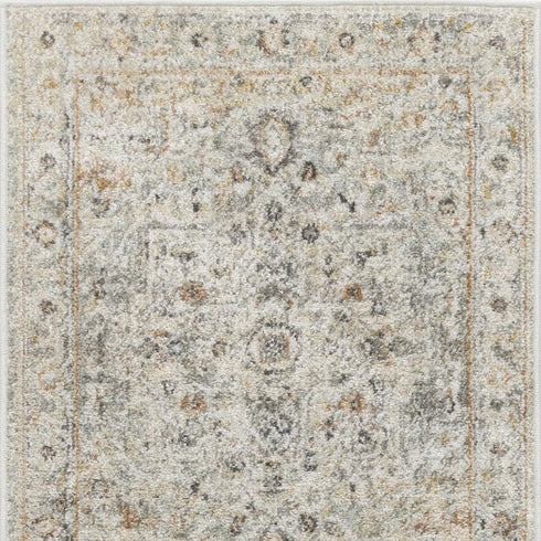 8' Light Gray Black And Yellow Floral Distressed Runner Rug