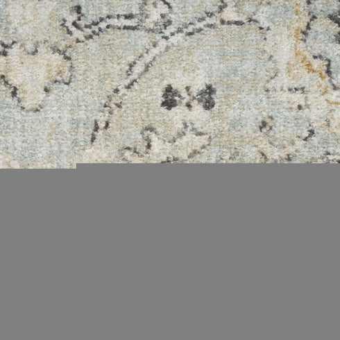 8' Black Mint Green And Ivory Floral Distressed Runner Rug