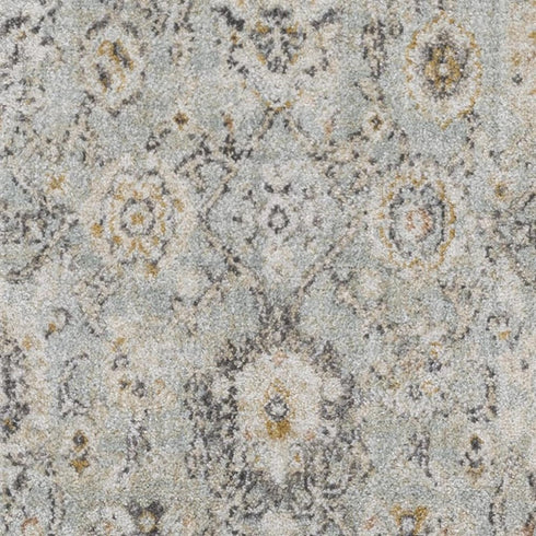 8' Black Mint Green And Ivory Floral Distressed Runner Rug