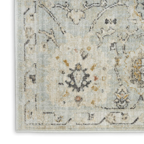 8' Black Mint Green And Ivory Floral Distressed Runner Rug