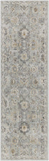 8' Black Mint Green And Ivory Floral Distressed Runner Rug