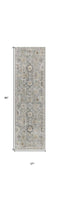 8' Black Mint Green And Ivory Floral Distressed Runner Rug
