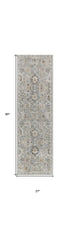 8' Black Mint Green And Ivory Floral Distressed Runner Rug