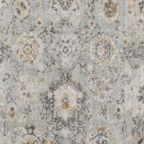 8' Black Mint Green And Ivory Floral Distressed Runner Rug