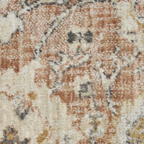 8' Rust Green And Black Floral Distressed Runner Rug