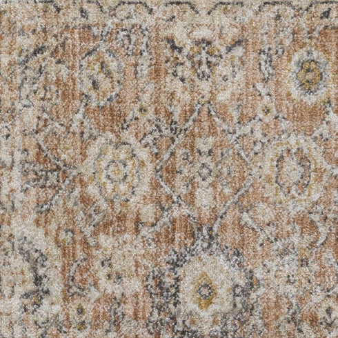 8' Rust Green And Black Floral Distressed Runner Rug