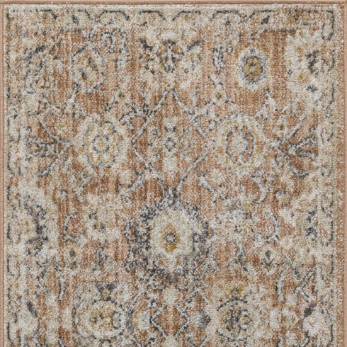 8' Rust Green And Black Floral Distressed Runner Rug