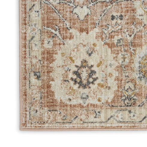 8' Rust Green And Black Floral Distressed Runner Rug
