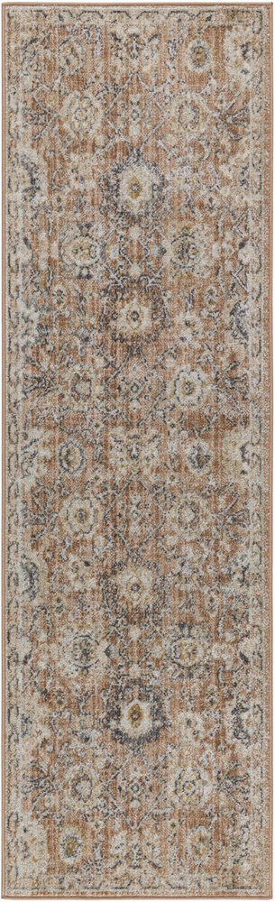 8' Rust Green And Black Floral Distressed Runner Rug