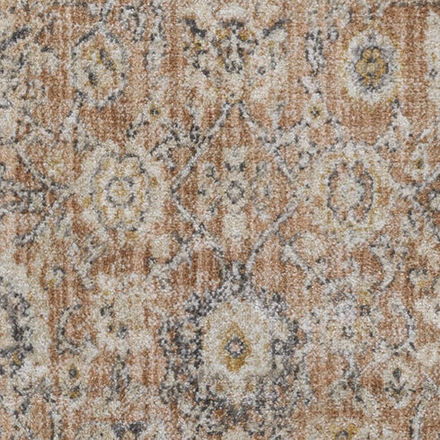 8' Rust Green And Black Floral Distressed Runner Rug