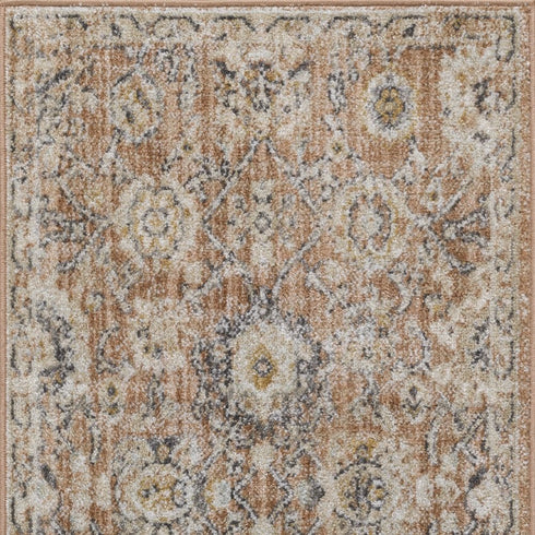 8' Rust Green And Black Floral Distressed Runner Rug