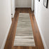 7' Ivory Green and Gray Striped Runner Rug
