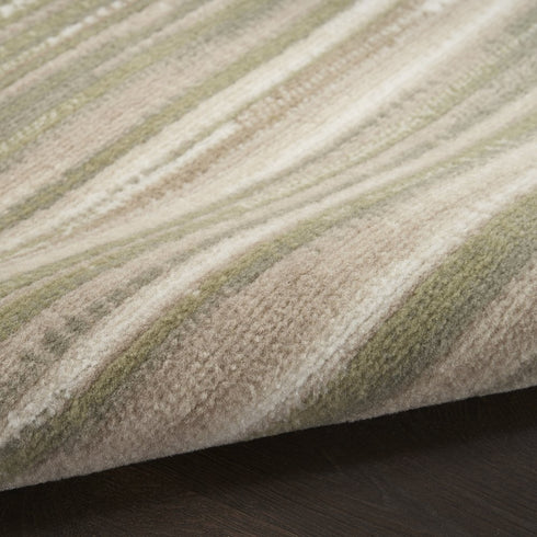 7' Ivory Green and Gray Striped Runner Rug