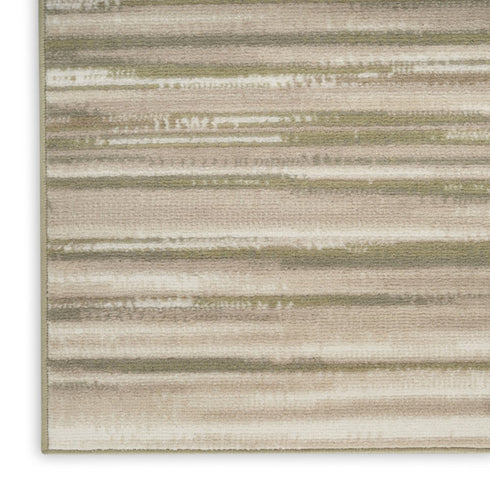 7' Ivory Green and Gray Striped Runner Rug